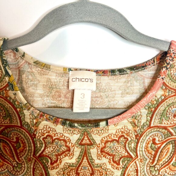 Chico's Bohemian Southwestern Scarf Print Peasant Top Batwing Sleeve XL - Picture 2 of 5